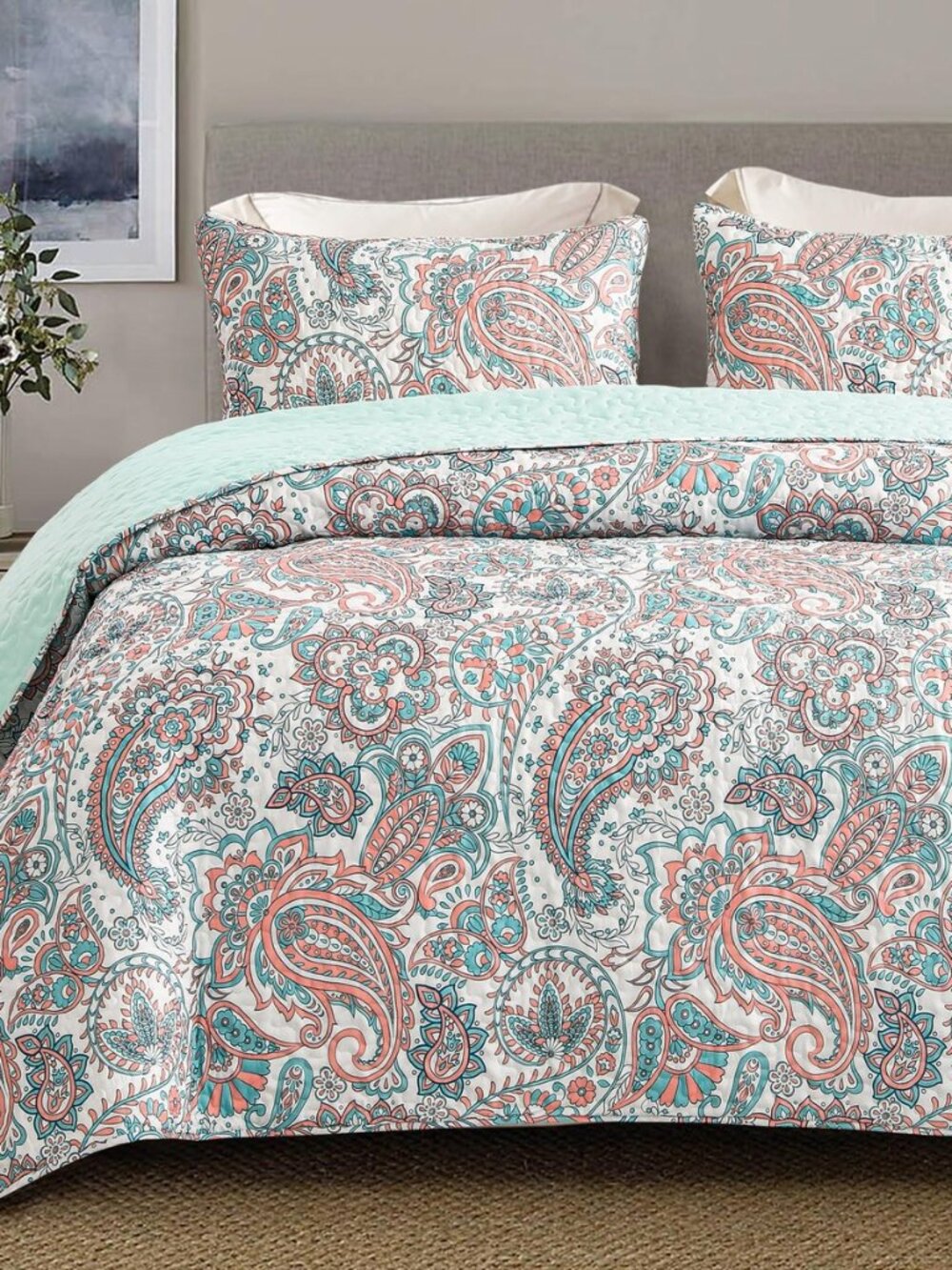 Reversible Boho Quilt King Size Aqua